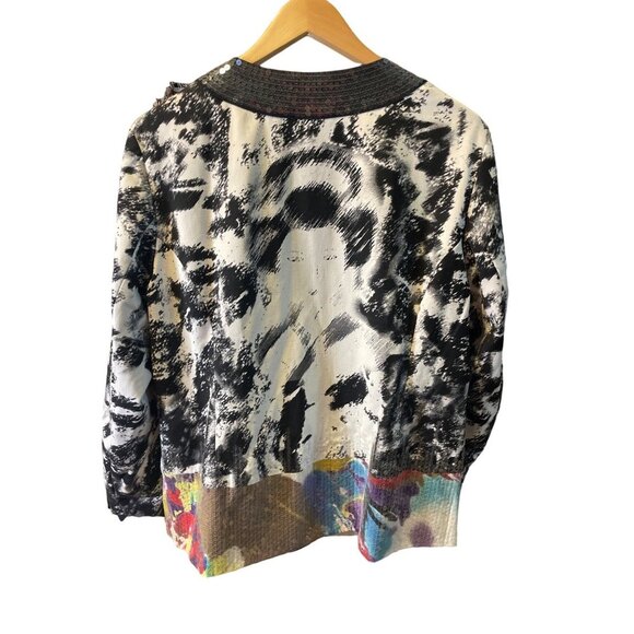 Chico's Geisha Girl Black White Sequined Neckline Colorful Sequin Hem Jacket - Picture 2 of 11